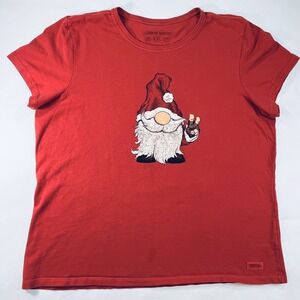 Life is Good Gnome Santa Graphic T Shirt Womens XXL Burgundy Crusher Tee Top
